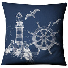 Load image into Gallery viewer, Navigation Navy Blue Nautical Shell Starfish Linen Pillow Cover Blue Anchor Navigation Anchor Sailboat Pillowcase Marine Cushion Cover Sofa Home Decorative Cushion Cover For Home