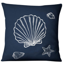 Load image into Gallery viewer, Navigation Navy Blue Nautical Shell Starfish Linen Pillow Cover Blue Anchor Navigation Anchor Sailboat Pillowcase Marine Cushion Cover Sofa Home Decorative Cushion Cover For Home
