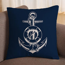 Load image into Gallery viewer, Navigation Navy Blue Nautical Shell Starfish Linen Pillow Cover Blue Anchor Navigation Anchor Sailboat Pillowcase Marine Cushion Cover Sofa Home Decorative Cushion Cover For Home