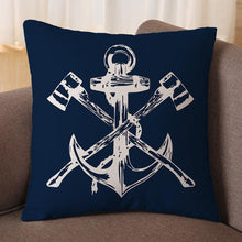 Load image into Gallery viewer, Navigation Navy Blue Nautical Shell Starfish Linen Pillow Cover Blue Anchor Navigation Anchor Sailboat Pillowcase Marine Cushion Cover Sofa Home Decorative Cushion Cover For Home