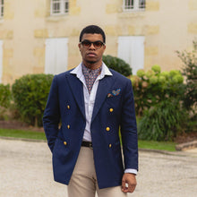 Load image into Gallery viewer, Barberini - Silk Ascot Cravat Tie - Blue and Navy
