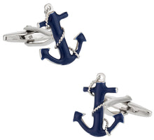 Load image into Gallery viewer, Nautical Navy Blue Anchor Rope Cufflinks - Gift for Boaters