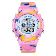Load image into Gallery viewer, Navy Blue Camouflage Kids Watches LED Colorful Flash Digital Waterproof Date Week Creative Children Watch Sport Multi Function 30M Waterproof LED Alarm Stopwatch Digital Child Wristwatch For Boy Girl