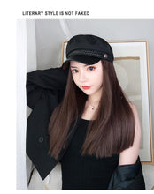 Load image into Gallery viewer, Navy Hat With Hair Long Straight Fake Hair Hat Wig Synthetic Hair Extensions Hat With Hair Natural Hairpiece Wigs For Black Women Cosplay Wigs For Women