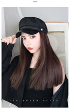 Load image into Gallery viewer, Navy Hat With Hair Long Straight Fake Hair Hat Wig Synthetic Hair Extensions Hat With Hair Natural Hairpiece Wigs For Black Women Cosplay Wigs For Women
