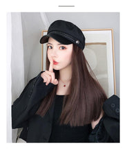 Load image into Gallery viewer, Navy Hat With Hair Long Straight Fake Hair Hat Wig Synthetic Hair Extensions Hat With Hair Natural Hairpiece Wigs For Black Women Cosplay Wigs For Women