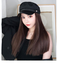 Load image into Gallery viewer, Navy Hat With Hair Long Straight Fake Hair Hat Wig Synthetic Hair Extensions Hat With Hair Natural Hairpiece Wigs For Black Women Cosplay Wigs For Women