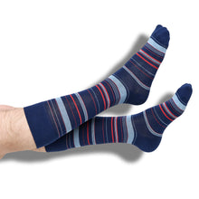 Load image into Gallery viewer, Navy Multi Stripe Dress Socks