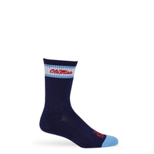 Load image into Gallery viewer, Navy Retro Script Casual Crew Socks