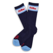 Load image into Gallery viewer, Navy Retro Script Casual Crew Socks
