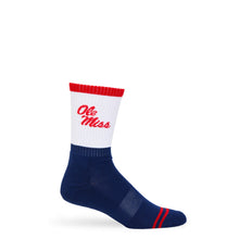 Load image into Gallery viewer, Navy White OM Script Casual Crew Socks