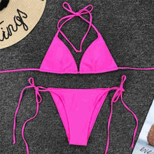 Load image into Gallery viewer, Neon Pink Bikini Women Swimwear Halter Swimsuit Female Two-Pieces Bikini Set Swimwear Halter String Triangle Bikini Sets Bather Bathing Suit Swim