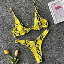 Load image into Gallery viewer, Neon V-bar Underwired Bikini Female Ribbed Swimsuit Women Swimwear Two-pieces Bikini set Push up Bathing Suit