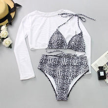 Load image into Gallery viewer, Neon Yellow Crop Top Swimwear Women Summer 3 Pieces Swimsuit Bikini Sets With Sheer Crop Top Cover Up Beachwear Mesh Long Sleeve Cover Ups Top Three Piece Swimsuit Bikini Set