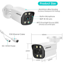 Load image into Gallery viewer, New 4K 8MP IP Camera Audio Outdoor POE H.265 Onvif Metal Bullet Home Color Night Vision Surveillance Camera