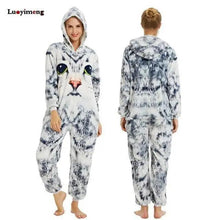Load image into Gallery viewer, New Animal Pajamas Women Unicorn Sleepwear Panda Pajama Cartoon Overalls Winter Rabbit Nightie Jumpsuit For Winter Girls Unicorn Pajamas Costume Fleece Hooded Animal Sleepwear Christmas Cosplay Unicorn Gift