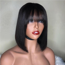 Load image into Gallery viewer, New Arrival Burgundy Red Short Human Hair Wig With Fringe for Women Straight Remy Hair Bob Wigs With Bangs Dark Brown Balayage Color Wigs For Cosplay