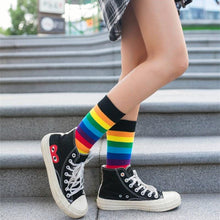 Load image into Gallery viewer, New Arrival Cotton Elasticity Sweat Women Long Sock Candy Colors Rainbow Patterned Sporty Retro Harajuku Casual Socks For Men And Women