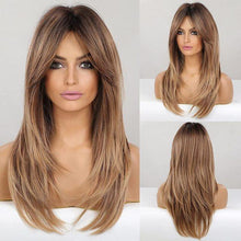 Load image into Gallery viewer, New Arrival Long Straight Wigs Ombre Black Blonde Ash Wig with Bangs Heat Resistant Synthetic Wigs for Women Stylish Wigs For Black Women Cosplay Wigs For Women