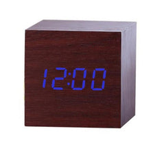 Load image into Gallery viewer, New Arrival Wooden LED Alarm Clocks Temperature Electronic Clock Digital Alarm Clock with Wooden Electronic LED Time Display 3 Dual Plus Alarm Cubic Small Mini Wood Made Electric Sounds Control Digital LED Display Desktop Calendar Table clock