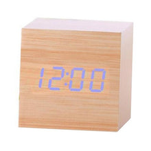 Load image into Gallery viewer, New Arrival Wooden LED Alarm Clocks Temperature Electronic Clock Digital Alarm Clock with Wooden Electronic LED Time Display 3 Dual Plus Alarm Cubic Small Mini Wood Made Electric Sounds Control Digital LED Display Desktop Calendar Table clock