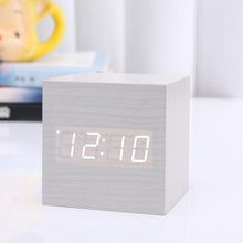 Load image into Gallery viewer, New Arrival Wooden LED Alarm Clocks Temperature Electronic Clock Digital Alarm Clock with Wooden Electronic LED Time Display 3 Dual Plus Alarm Cubic Small Mini Wood Made Electric Sounds Control Digital LED Display Desktop Calendar Table clock