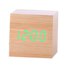 Load image into Gallery viewer, New Arrival Wooden LED Alarm Clocks Temperature Electronic Clock Digital Alarm Clock with Wooden Electronic LED Time Display 3 Dual Plus Alarm Cubic Small Mini Wood Made Electric Sounds Control Digital LED Display Desktop Calendar Table clock