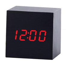 Load image into Gallery viewer, New Arrival Wooden LED Alarm Clocks Temperature Electronic Clock Digital Alarm Clock with Wooden Electronic LED Time Display 3 Dual Plus Alarm Cubic Small Mini Wood Made Electric Sounds Control Digital LED Display Desktop Calendar Table clock