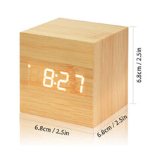 Load image into Gallery viewer, New Arrival Wooden LED Alarm Clocks Temperature Electronic Clock Digital Alarm Clock with Wooden Electronic LED Time Display 3 Dual Plus Alarm Cubic Small Mini Wood Made Electric Sounds Control Digital LED Display Desktop Calendar Table clock