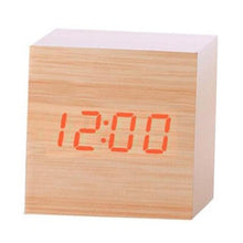 Load image into Gallery viewer, New Arrival Wooden LED Alarm Clocks Temperature Electronic Clock Digital Alarm Clock with Wooden Electronic LED Time Display 3 Dual Plus Alarm Cubic Small Mini Wood Made Electric Sounds Control Digital LED Display Desktop Calendar Table clock