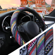 Load image into Gallery viewer, New Baja Blanket Car Steering Wheel Cover Linen Universal Elastic Flax Stripe Cool Interior Car Steering Wheel Cover Ethnic Style Car Accessories Steering Wheel Covers with Cloth for Women Breathable Anti Skid Better Grips Steering Wheel Cover Women