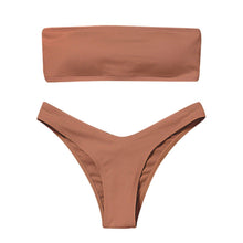 Load image into Gallery viewer, New Bikini High Waist Strapless Bikini Women Swimwear Women Swimsuit Padded Bathing Suit Pure Color Women's Bandeau Bikini Top-High Leg High Waist Bikini Bottom Set