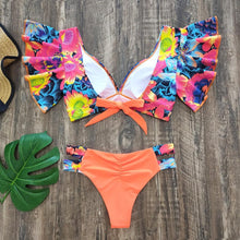 Load image into Gallery viewer, New Bikini Set Female Ruffle Swimwear Women Print Floral Push Up Swimsuit Bathing Suit Flounce Bikini Set Women Side Bandage Two Piece Swimsuit Beachwear