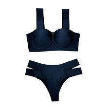 Load image into Gallery viewer, New Bikini Sets Black Push Up Swimsuit Women Neon Patchwork Bikini Swimsuit 2 Piece Cutout Molded Push Up Bathing Suit Women Swimwear Splicing Bathing Suit Holiday Beach Swimming Suit