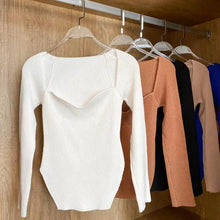 Load image into Gallery viewer, New Casual And Trendy Square Collar Long Sleeve Woman's Sweaters Knitted Pullover Spring Autumn Sweater Winter Tops For Women Black And White Jumper