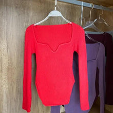 Load image into Gallery viewer, New Casual And Trendy Square Collar Long Sleeve Woman's Sweaters Knitted Pullover Spring Autumn Sweater Winter Tops For Women Black And White Jumper