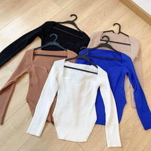 Load image into Gallery viewer, New Casual And Trendy Square Collar Long Sleeve Woman's Sweaters Knitted Pullover Spring Autumn Sweater Winter Tops For Women Black And White Jumper