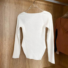 Load image into Gallery viewer, New Casual And Trendy Square Collar Long Sleeve Woman's Sweaters Knitted Pullover Spring Autumn Sweater Winter Tops For Women Black And White Jumper