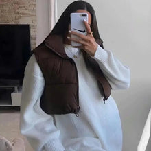 Load image into Gallery viewer, New Chic Lady Fashionable Women's Casual High Collar In Coffee Color Short Outwear Zippers Sleeveless Jackets Vest