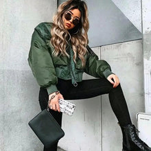 Load image into Gallery viewer, New Classic Design Autumn Winter Green Short Jackets Women Fashionable Long Sleeve Zipper Bomber Jacket Outwear Women's Coat