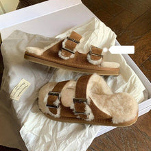 Load image into Gallery viewer, New Cotton Wool Shoes Double Buckle Belt Wool Shoes Indoor Outdoor Wear Warm Slippers Comfy Soft Women Slippers Fur Lined Orthopedic Indoor House Shoes With Adjustable Buckle