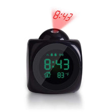 Load image into Gallery viewer, New Creative Attention Projection Digital Weather LCD Snooze Clock Projection Alarm Clock Wake Up Bedroom with Data and Temperature Display Talking Function LED Wall/Ceiling Projection Bell Alarm Display Backlight LED Projector Home Clock Timer