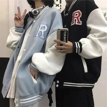 Load image into Gallery viewer, New Elegance Spring Autumn Coat Baseball Bomber Jacket Loose Letter R Men Women Couples Tops Plus Size Jackets Streetwear