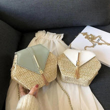 Load image into Gallery viewer, New Famous Mulit Style Straw+leather Handba For Women And Girls New Fashion Summer Bag Handmade Woven Beach Circle Shoulder Bag
