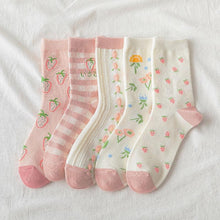 Load image into Gallery viewer, New Harajuku Style Kawaii Woman Socks Cotton Socks Novelty Socks with Strawberry and Flower Funny and Pink Socks Running And Climbing Socks For Men And Women