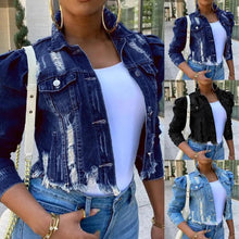 Load image into Gallery viewer, New Incredible Spring Women Sexy Ripped Denim Jackets Vintage Casual Short Jean Jacket Puff Sleeve Winter Female Coat Streetwear