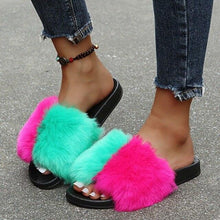 Load image into Gallery viewer, New Luxury Fluffy Slippers Indoor Warm Furry Fur Flip Flops Women Amazing Plush Slides Shoes Warm Comfortable Fuzzy Furry Slippers Indoor Cozy Memory Foam Anti-Slip Flip Flops