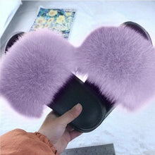 Load image into Gallery viewer, New Luxury Fluffy Slippers Indoor Warm Furry Fur Flip Flops Women Amazing Plush Slides Shoes Warm Comfortable Fuzzy Furry Slippers Indoor Cozy Memory Foam Anti-Slip Flip Flops