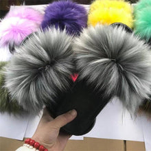 Load image into Gallery viewer, New Luxury Fluffy Slippers Indoor Warm Furry Fur Flip Flops Women Amazing Plush Slides Shoes Warm Comfortable Fuzzy Furry Slippers Indoor Cozy Memory Foam Anti-Slip Flip Flops