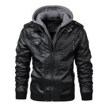 Load image into Gallery viewer, New Men's PU Leather Jackets Autumn Casual Motorcycle Jacket Biker Hooded Jackets Autumn Casual Warm Jacket Men Winter Clothing Jackets Men Black Vintage Motorcycle Jacket With Removable Hood